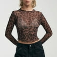 thumbnail image 2 of Mesh Long Sleeve Tops for Women Fashion Base Coat Leopard Print Long Sleeve Womens Tee,Brown,M, 2 of 8