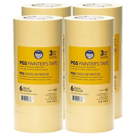 4-Pack of 1.88” x 60 yds Intertape PG5 ProMask Tan Masking Tape, Contractor 6-Pack