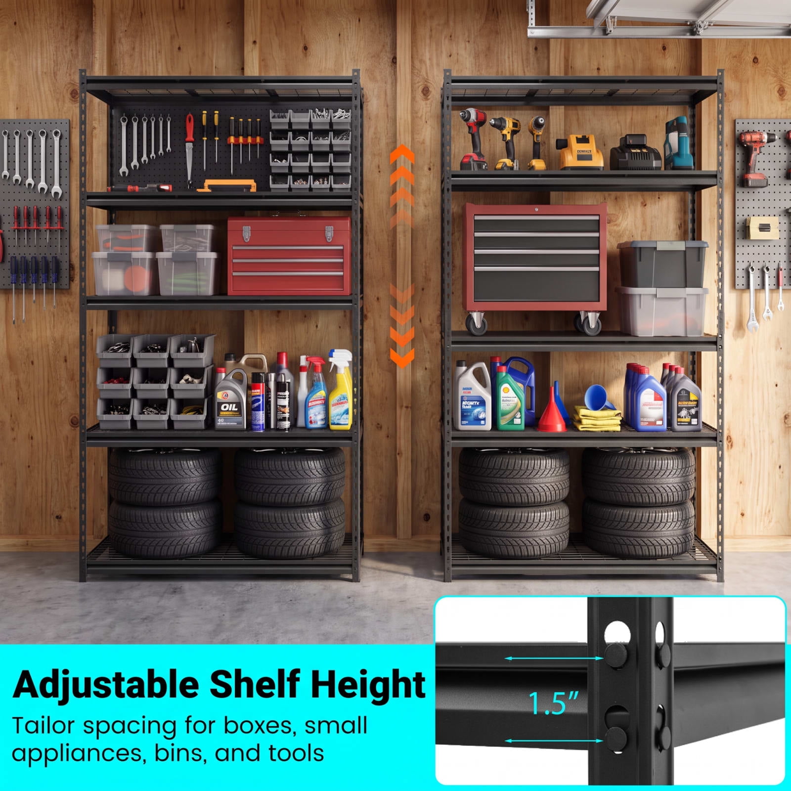 Biotree 5-Tier Metal Shelving Unit 2000 lbs Capacity with Adjustable Wire Shelves 36" × 18" × 72" for Garage Warehouse, Black