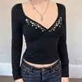 thumbnail image 2 of Plus Size Womens Retro Embroidered T Shirt Floral Print Long Sleeve V Neck Gentle Feminine Casual Top Black L, 2 of 7