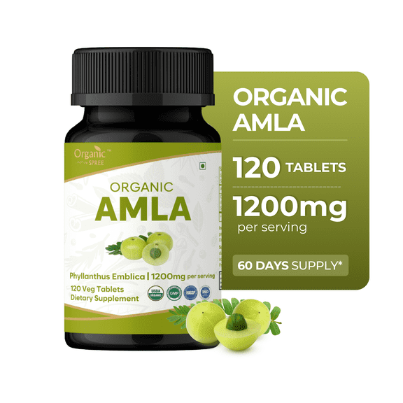 ORGANIC SPREE Amla (Indian Gooseberry) 120 Tablets, 1200mg Per Serving, Natural Source of Vitamin C, 60 Servings, USDA Organic and GMP Certified