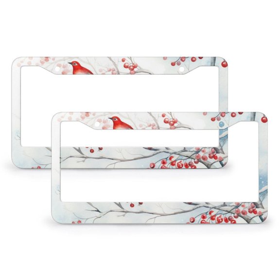 Beautiful Berry And Branches Watercolor Winter License Plate Frames 2 Pack Winter Christmas Red Berries License Plate Cover License Plate Novelty License Plate Frame Metal License Plate Frame