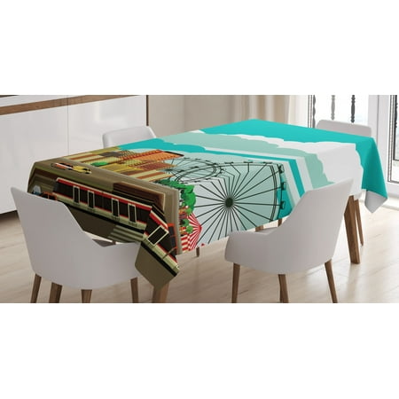 

Ferris Wheel Tablecloth Panaroma of Downtown with Skyscrapers Highway Metro Line and Amusement Park Rectangular Table Cover for Dining Room Kitchen 60 X 90 Inches Multicolor by Ambesonne