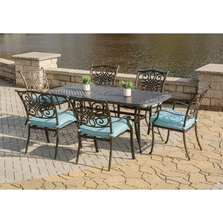 Hanover Traditions 7-Piece Aluminum Outdoor Dining Set in Blue