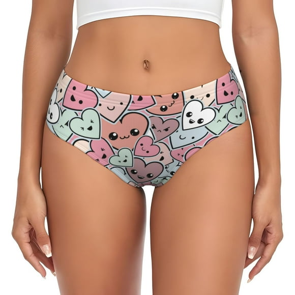 Cauagu Cartoon Hearts Pattern Women's Underwear Low Waisted Full Coverage Ladies Panties, Seamless Panties Briefs for Women-Medium