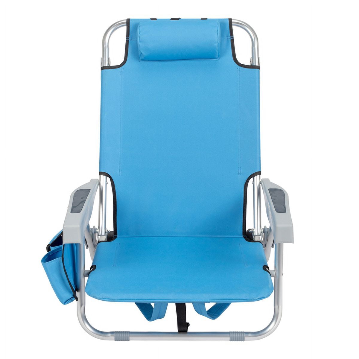 Short Oxford Cloth Silver White Aluminum Tube Bearing 100kg Beach Chair with Cup Holder Storage Pouches Blue