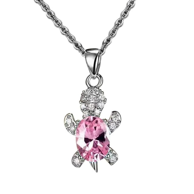 Cartoon Turtle Pendant Rhinestone Necklace Zircon Turtle Necklaces Crystal Chain Jewelry For Women Girls Turtle Pendant Necklace