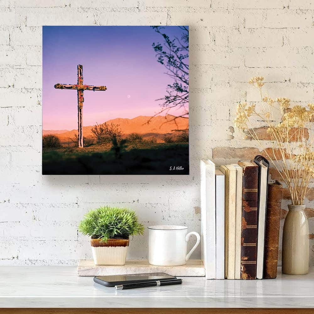 Cross Moon by photographer Steven A. Heller - 14"x14" Canvas Artwork - Multi-Color 30 x 30