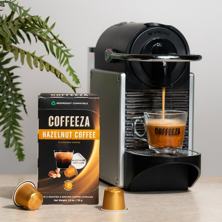 Coffeeza Hazelnut Flavoured Aluminium Coffee Capsules Intensity 7 Nespresso Compatible 100 Arabica Coffee Pods Box of 1 10 Capsules