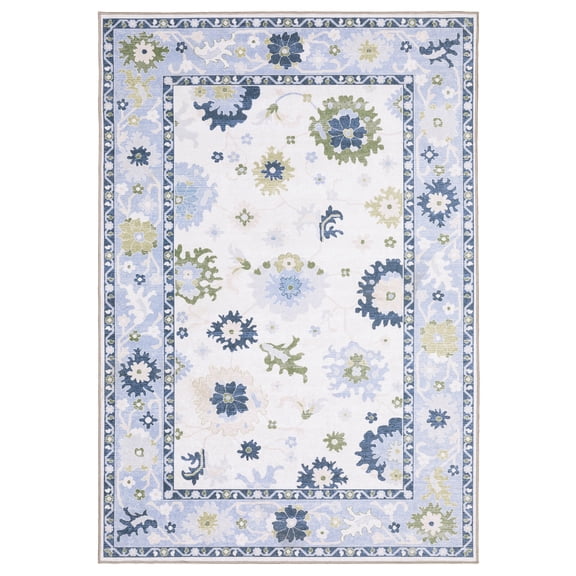 ROW by Oriental Weavers Addison ADD05 - Machine Washable - Flat Weave - Printed Area Rug - 9'10" x 12' - in White/ Blue - Traditional Style, Living Room, Family Room, Dining Room Rug