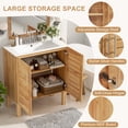 thumbnail image 3 of 30" Mid-Century Modern Bathroom Vanity with Ceramic Sink, Freestanding Vanity Cabinet with Soft-Close Doors & Adjustable Shelf, Natural Brown Vanity Set for Small & Classic Bathrooms, 3 of 9