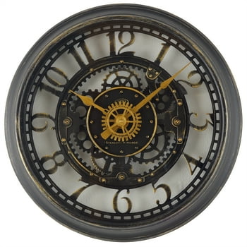 Mainstays Indoor Round 11.5" Oil Rubbed Bronze Cutout Gear Industrial Wall Clock with Arabic Numbers