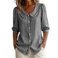 thumbnail image 2 of Siminsem Womens Doll Collar Striped Mid Sleeve T Shirt Loose Fit Casual Summer Blouses 2026 Trendy Spring Lightweight Work Tops Dressy Vacation Outfits, Black, 4XL, 2 of 5