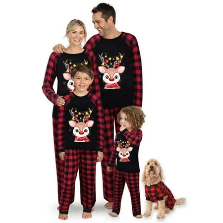 

FSDJHSDH Christmas Family Matching Pajamas Set Long Sleeve Plaid Sleepwear Pyjama Loungewear Set