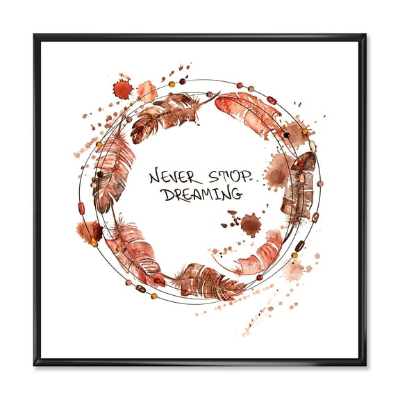 Designart 'Impression Of Bird Feathers Wreath' Traditional Framed Canvas Wall Art Print