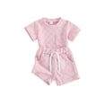 thumbnail image 2 of Aojekbee Baby 2 Piece Outfits Checkerboard Pattern Short Sleeve T-Shirt and Elastic Shorts Set for Toddler Girl Boy Cute Clothes, 2 of 10