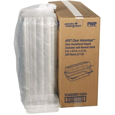 Pactiv Corp. YCASH3011UCH 9 in. x 5.5 in. x 3.2 in. Plastic Hoagie Hinged Lid Container - Clear (220/Carton)