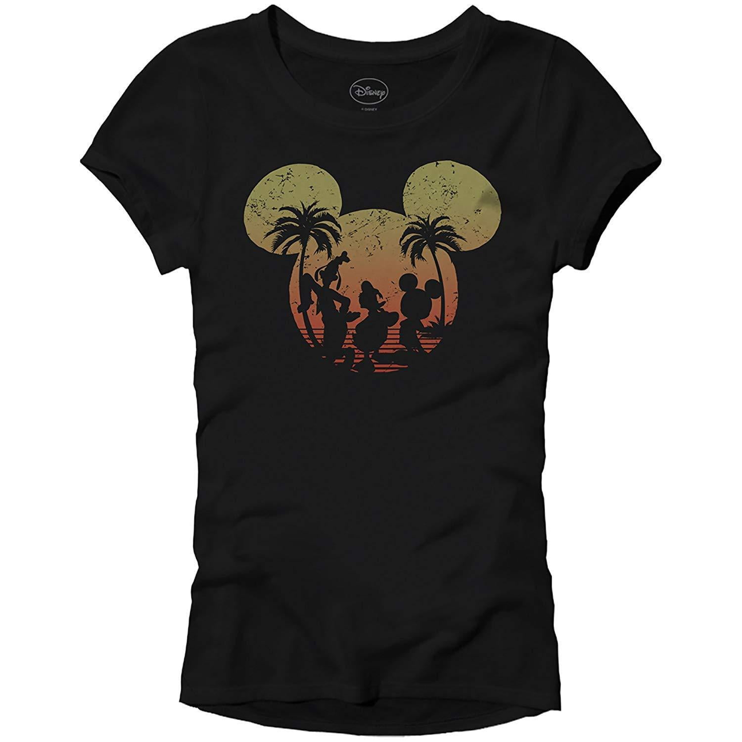Disney Mickey /& Minnie Glitter Silhouette Ladies Black T Shirt