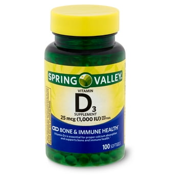 Spring Valley  D3 Softgels, 25mcg, 1,000 IU, 100 Count