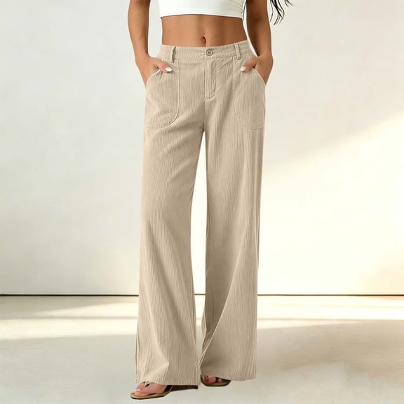 ClodeEU Women's Corduroy High Waist Wide Leg Pants,Casual Loose Trousers with Pockets ,Women's Plus L