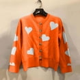 thumbnail image 3 of pxiakgy women's heart-shaped embroidered knit cardigan sweater slim o-neck long sleeve sweater orange xl, 3 of 6