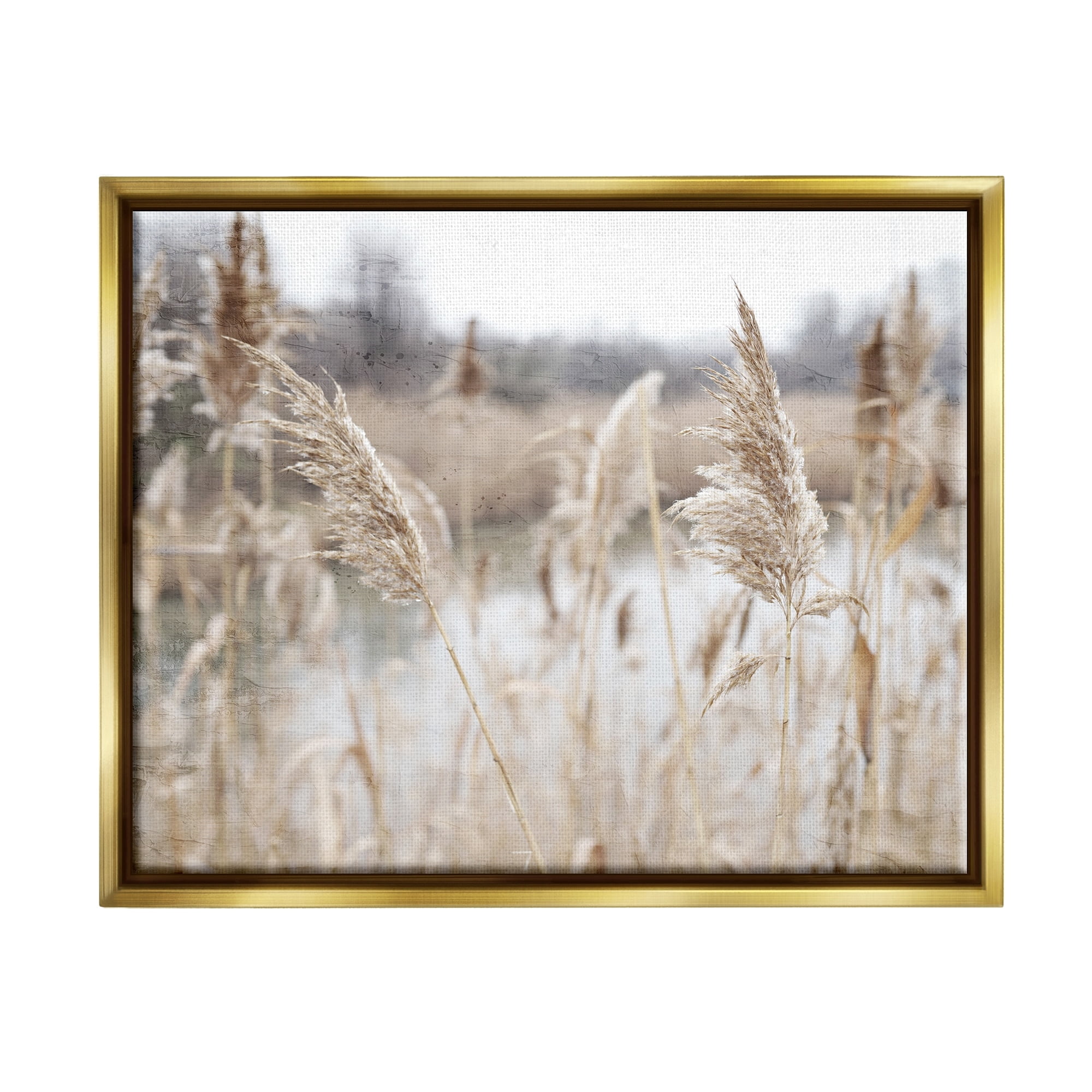 Rural Pampas Grass Reeds Lakeside Pond Marsh Gold Floating Frame Canvas Art, 31 x 25