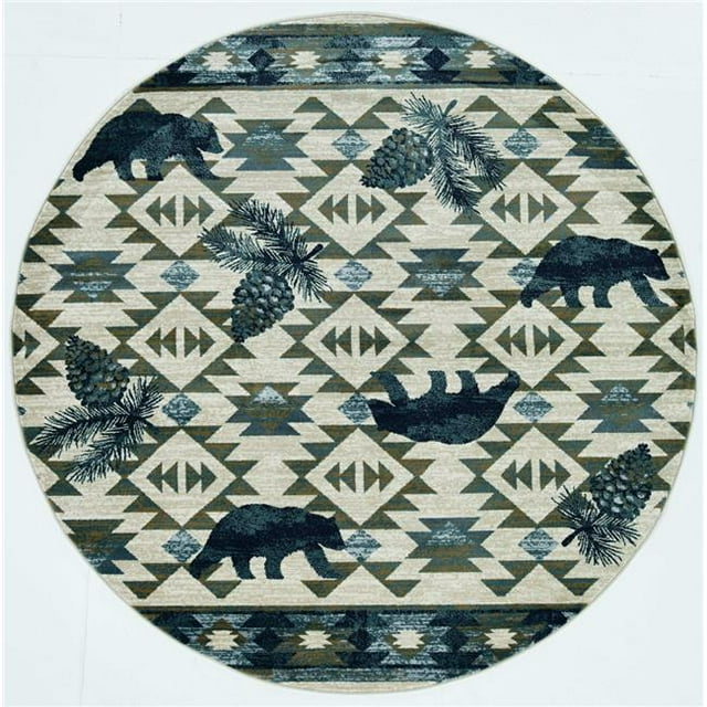 HomeRoots 352682 7 Pi 10 Po Tapis Rond en Polypropylène Ivoire et Bleu