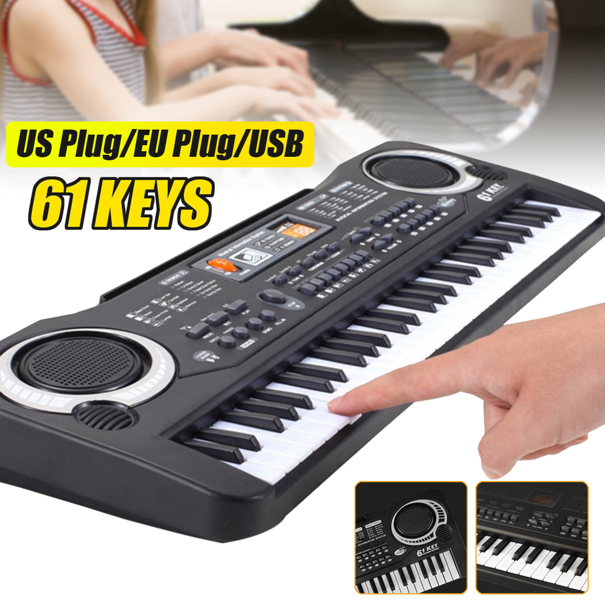 Children's Electronic Music Piano Keyboard w Record & Playback Toy Yellow PS90A 