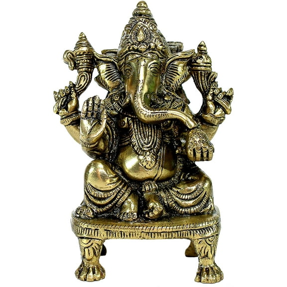 eSplanade Ganesha Ganesh Ganpati Ganapati Murti Idol Statue Sculpture | Pooja Idols - Home Decor | Brass Antique Finish - 5.75" Inches