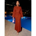 thumbnail image 6 of Brown Sparkly Mermaid Hem Bodycon Maxi Dress For Evening Party Dating, 6 of 7
