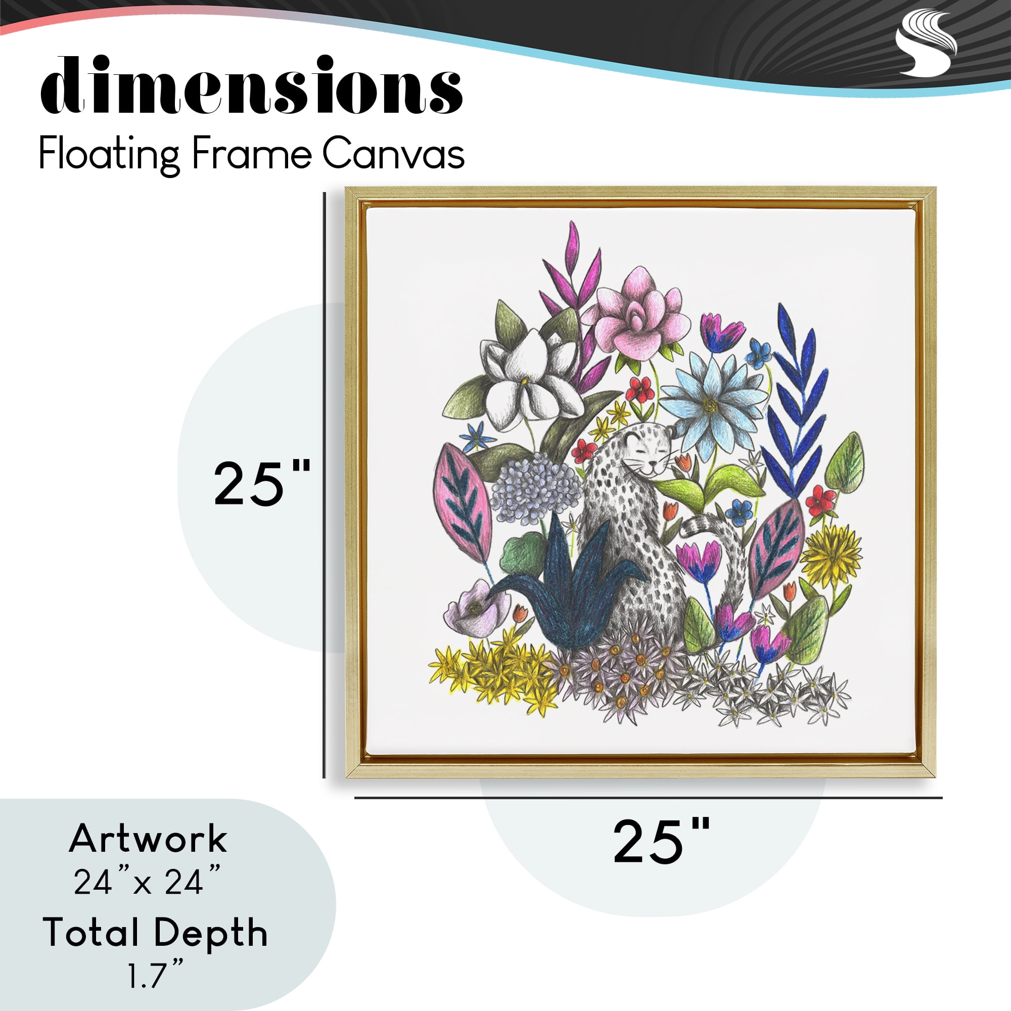 Leopard in Midst of Flowers Gold Framed Floater Canvas Wall Art, design by Cecilia Battaini