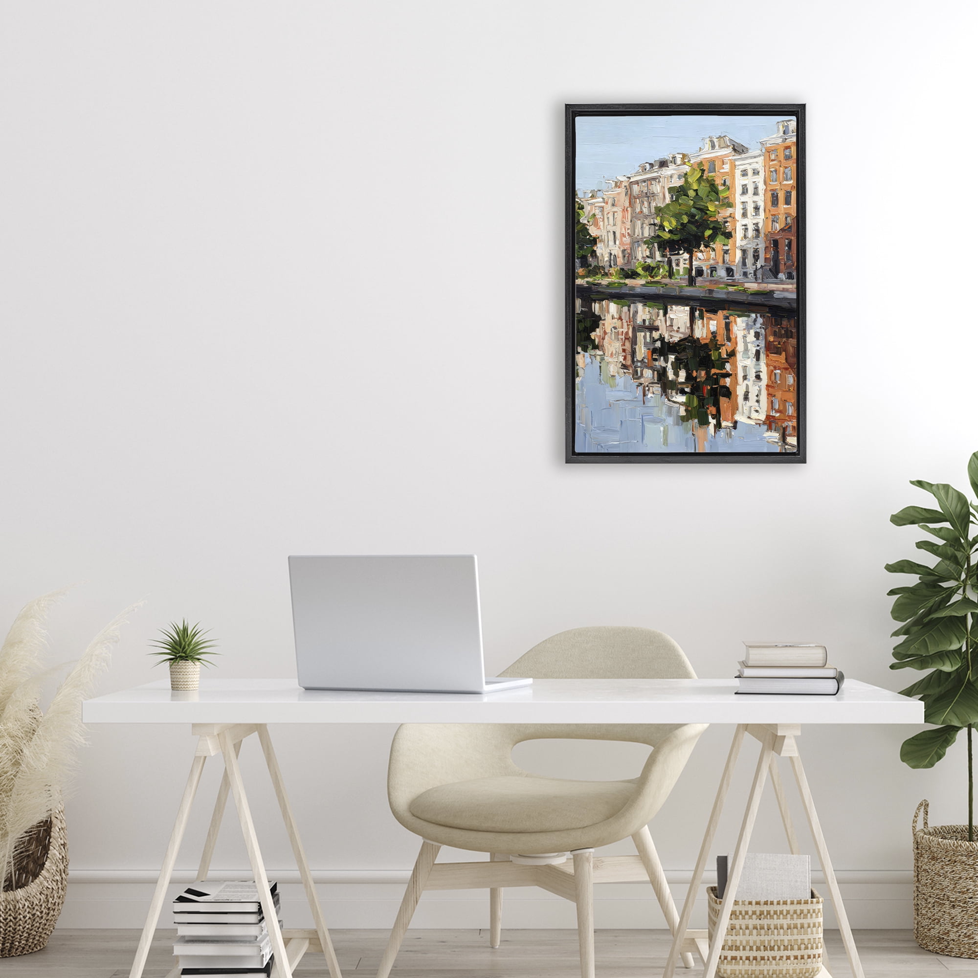 Stupell Industries Waterside Apartments on Canal Black Framed Floater Canvas Wall Art, design by Petal Prints Design