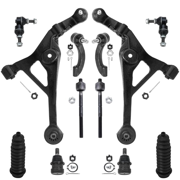 Detroit Axle - 12pc Front End Suspension Kit for 2001-2006 Chrysler Sebring Dodge Stratus, Lower Control Arms Tie Rods Upper Ball Joints Sway Bars Boots 2002 2003 2004 2005 Replacement