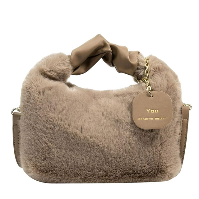 Bolso de mano de felpa para mujer, bolso de hombro a la moda, cómodo, ligero, regalo exquisito Marrón Yuyangstore Tote de hombro