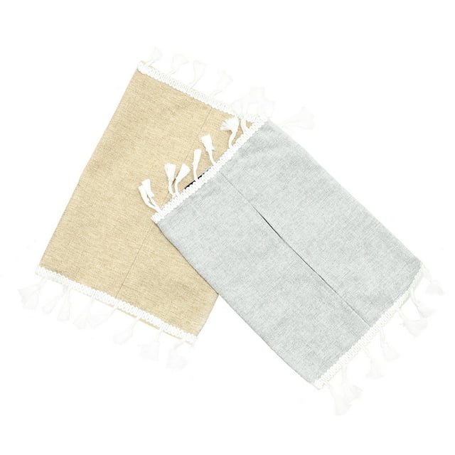 RUNROTOO 2Pack Face Tissues Box Holder Portable Linen Tissue Bag Beige for Car Use