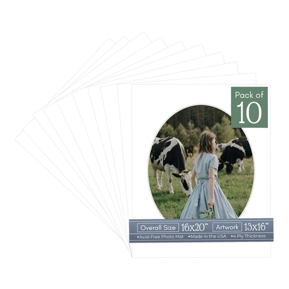 Textured White Picture Frame Mat for 16x20 Frames - Oval Opening for 13x16 Photos - 10 Mats