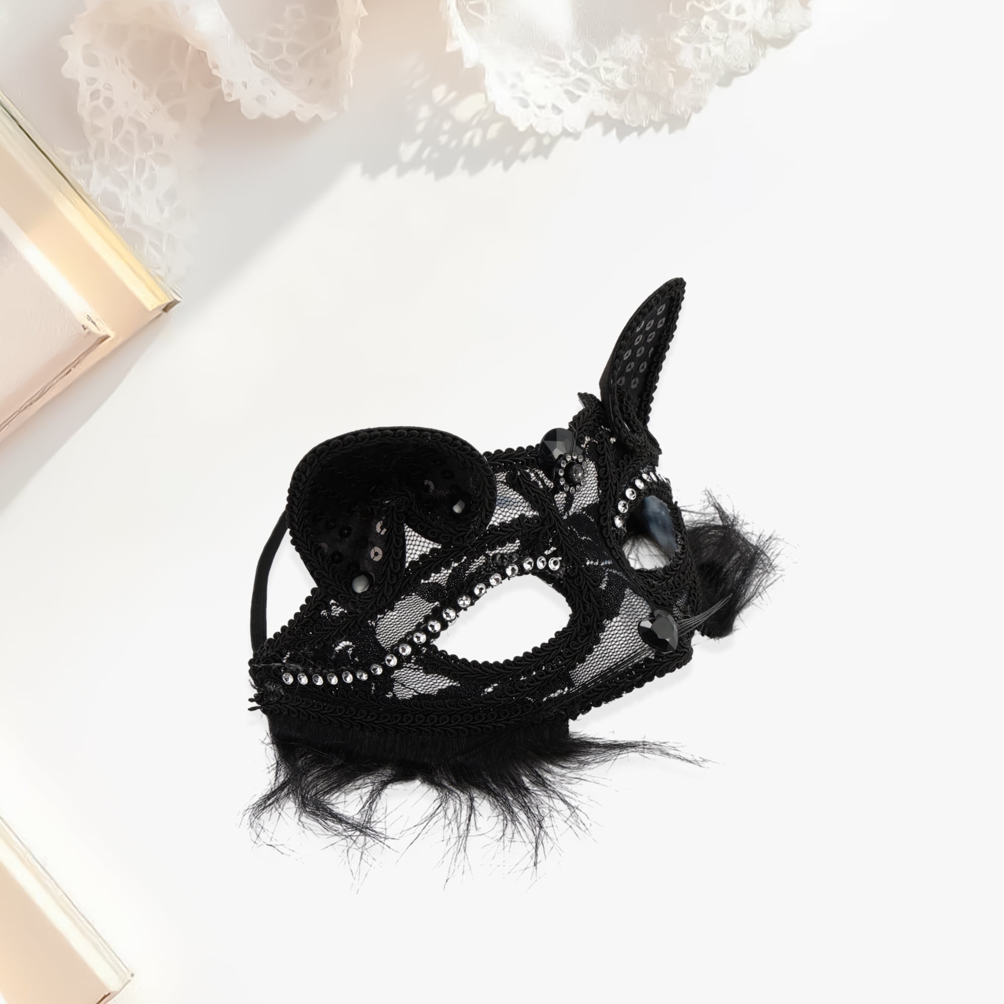 Unique Bargains 1 Pack Cat Party Mask for Themed Events Black Pattern 1
