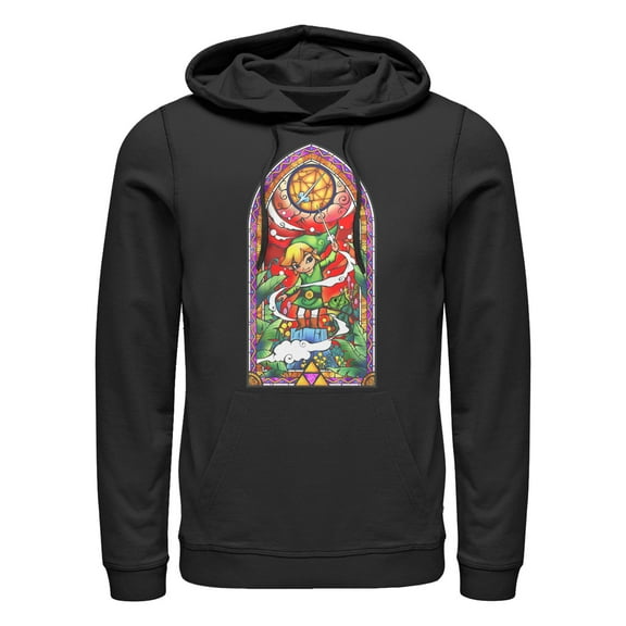 Men's Nintendo Legend of Zelda Wind Waker Window Pull Over Hoodie Black 2X Large