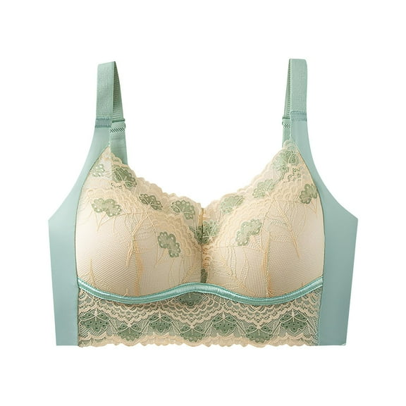 high support Floral lace underwear wireless seamless bralettes everyday wear (3XL, Green)
