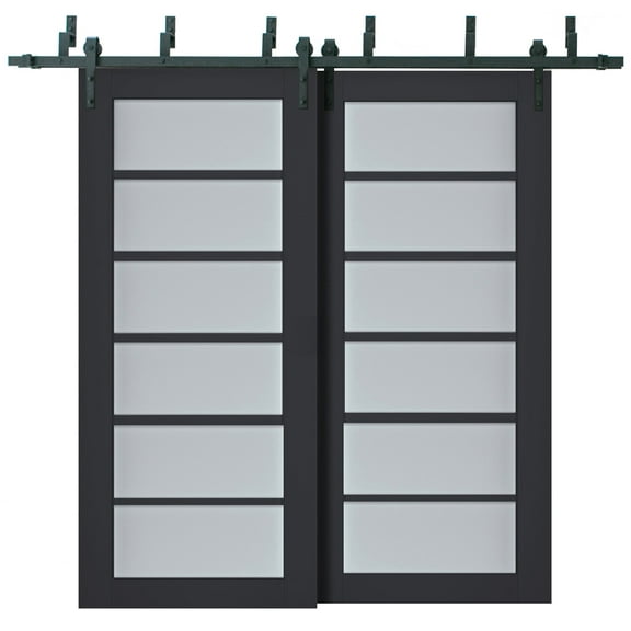 Sliding Closet Barn Bypass Doors with Frosted Glass | Veregio 7602 Antracite | Sturdy 6.6ft Rails Hardware Set | Wood Solid Bedroom Wardrobe Doors -36" x 96" (2* 18x96)