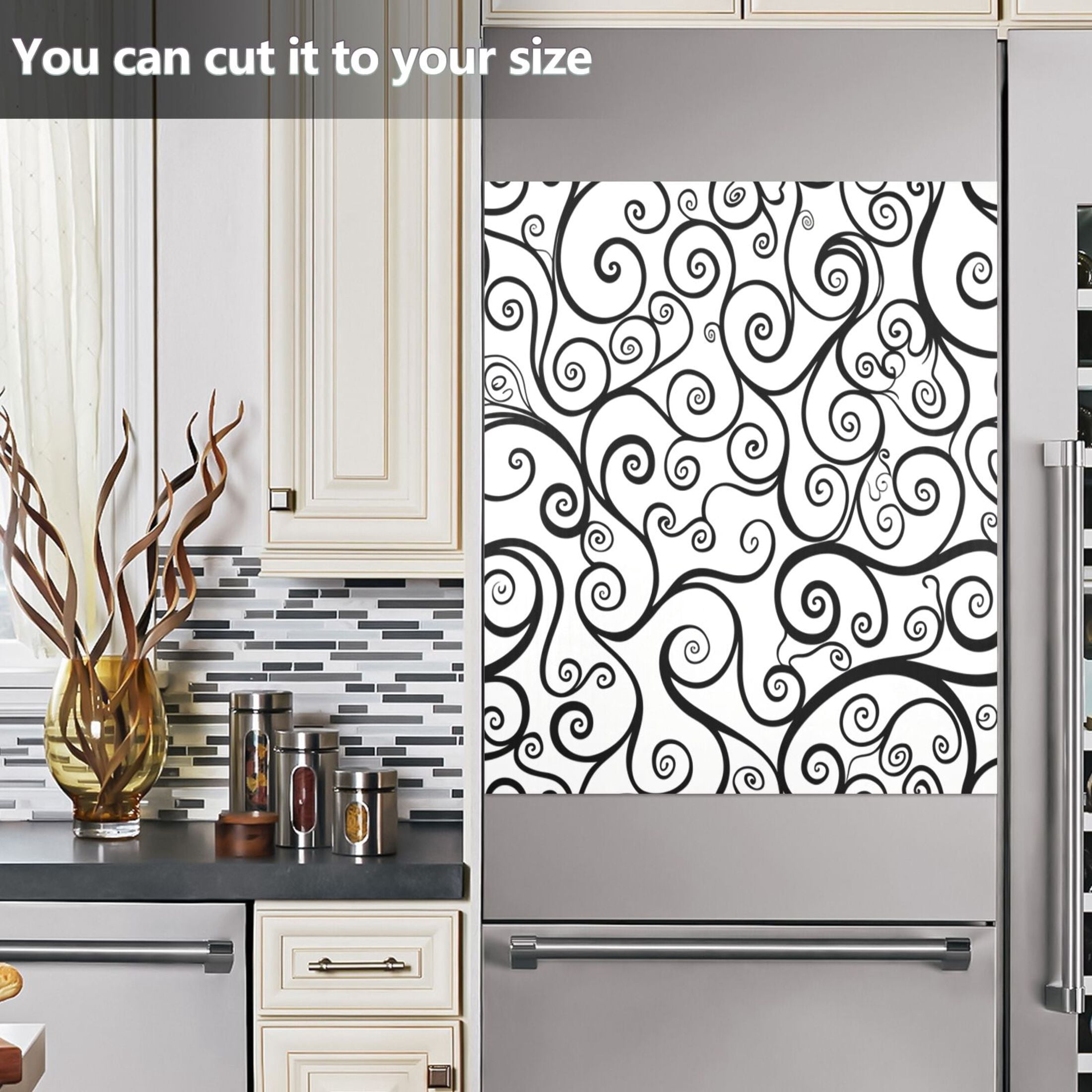 Dishwasher Magnetic Sticker 23x26 Inch Refrigerator Magnetic Sticker Washing Machine Magnetic Sticker Kitchen Panel Magnetic Sticker Home Decor Black Line Flower