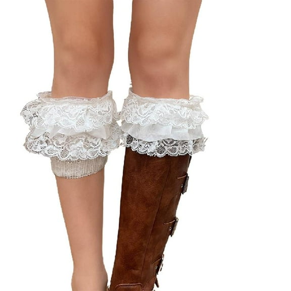 Knitted Boot Cuff Short Leg Warmer Womens Boot Socks Knitted Lace Trim Socks