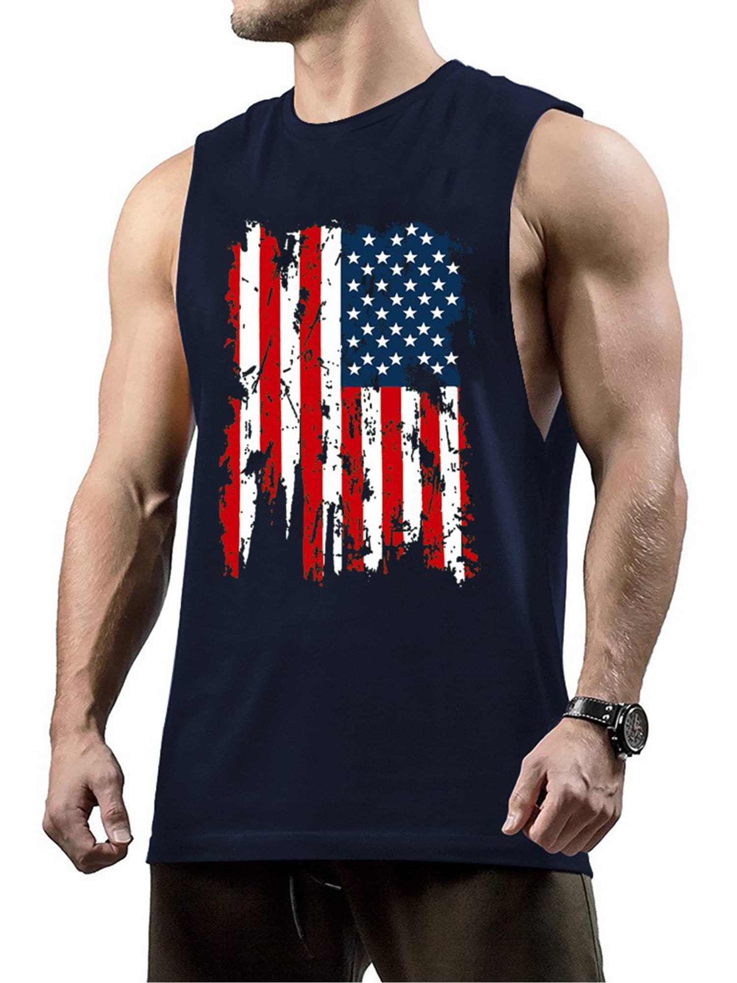 UKAP - UKAP Mens Fashion American Flag Distressed Tank Top 4th July ...