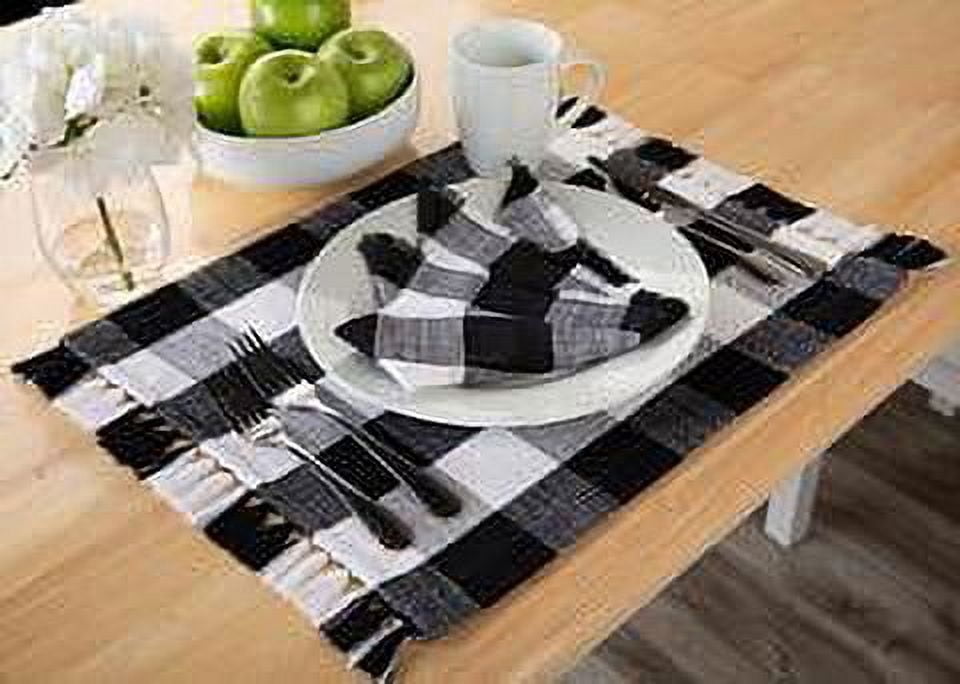 Mainstays Buffalo Plaid Woven Cotton Napkin, 4 Piece, Black and White