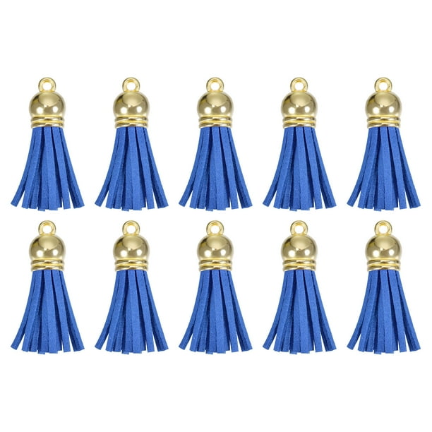 Uxcell 20Pack 1.5" Borlas de Cuero Llavero Encanto con Tapa Dorada para DIY, Azul Marino