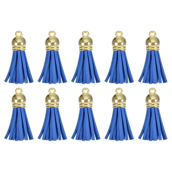 Uxcell 20Pack 1.5" Leather Tassels Keychain Charm with Gold Cap for DIY, Navy Blue