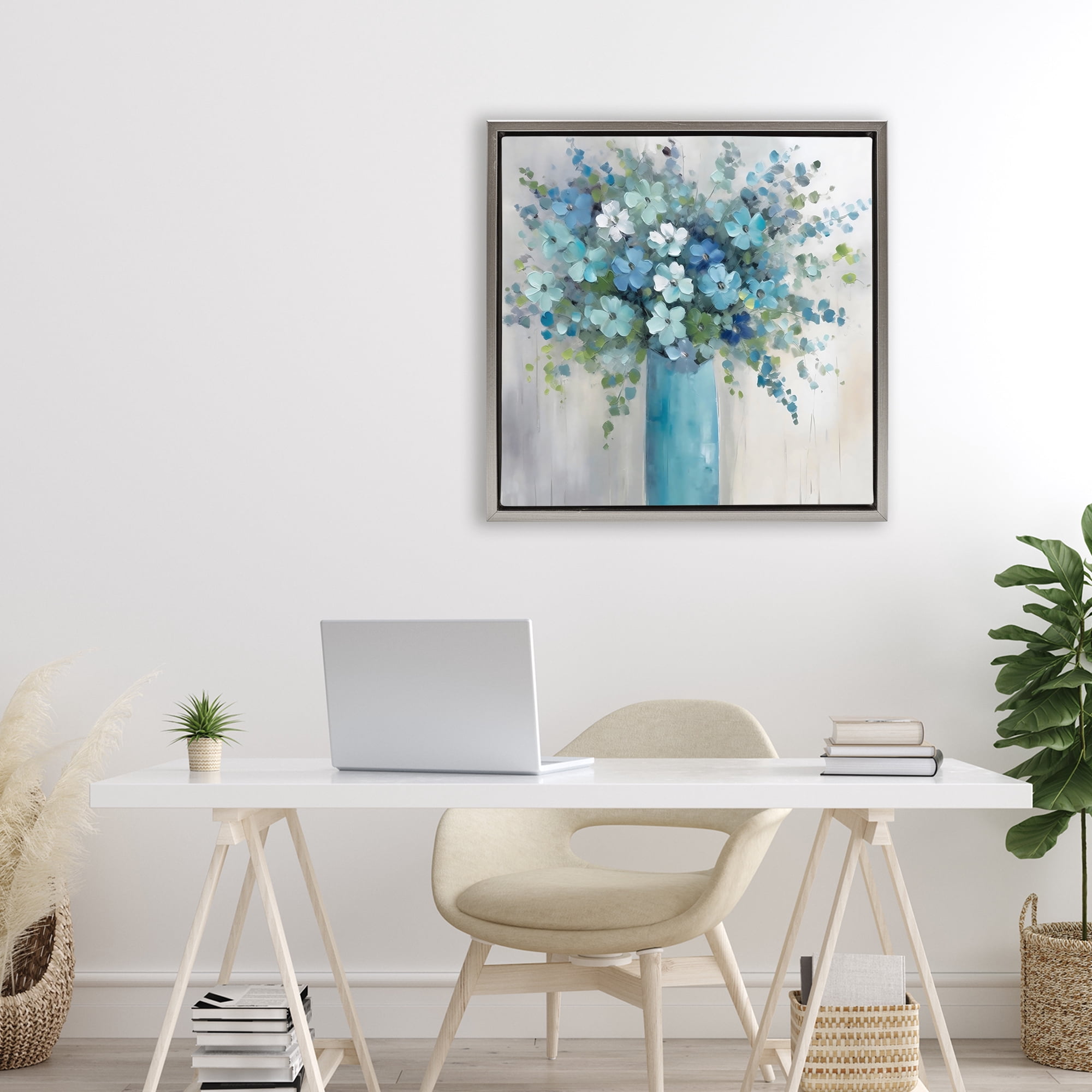 Stupell Industries Indigo Bouquet in Blue Vase Gray Framed Floater Canvas Wall Art, design by Creative Studio