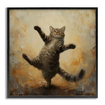 Stupell Industries Dancing Tabby Cat Animals & Insects Painting Gray Framed Art Print Wall Art, 24 x 24