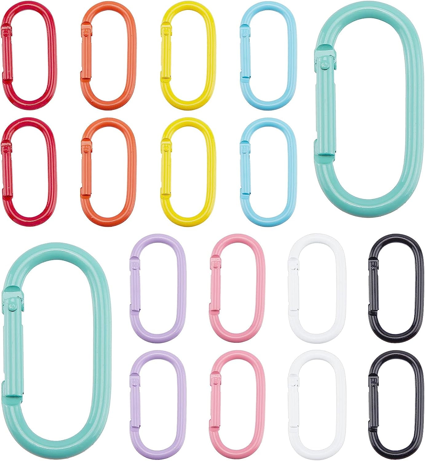 18pcs Keychain Clips 9 Colors Aluminum Snap Hook Keyring Rainbow Color Metal Keychain D Shape ...