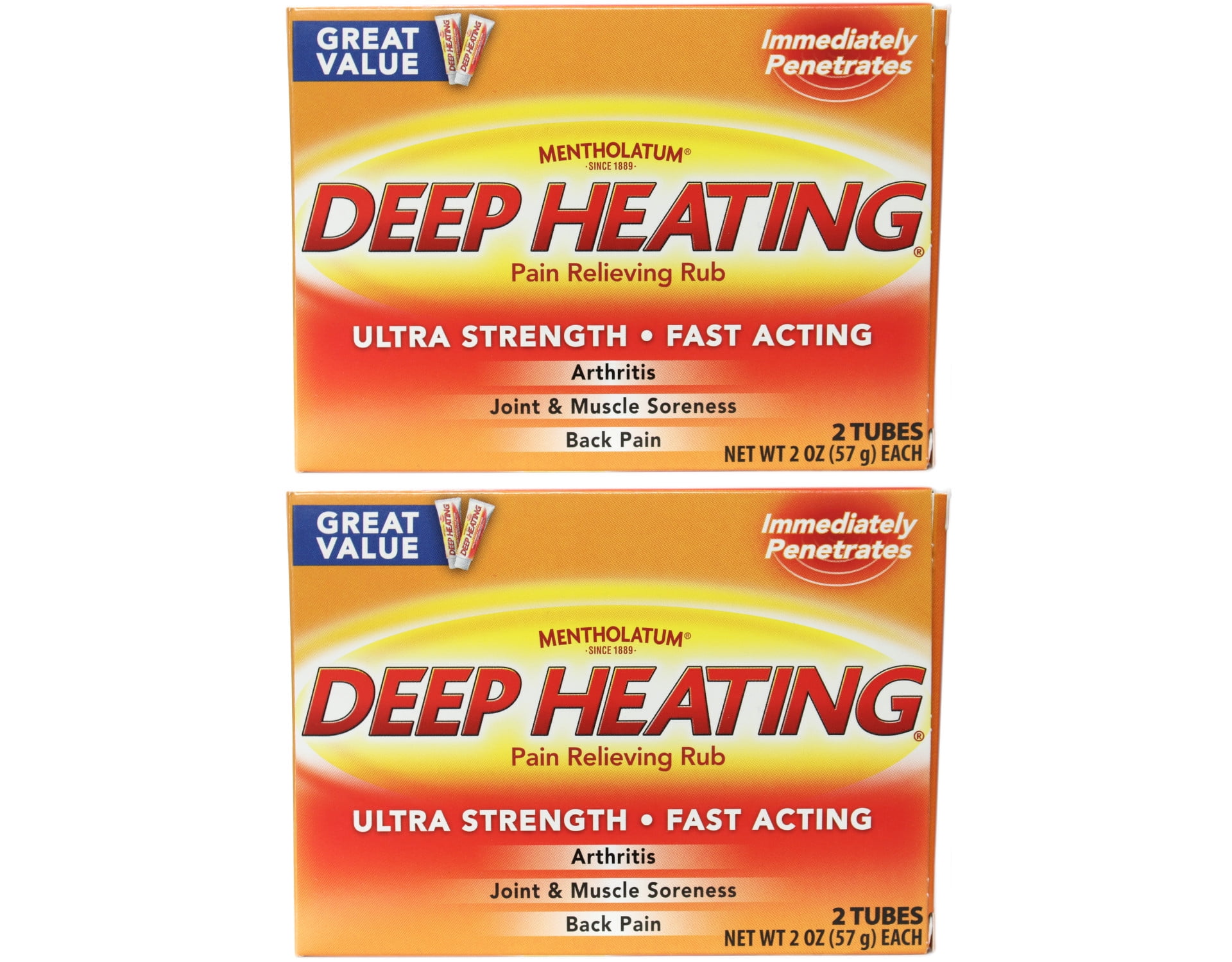 2 Pack - Mentholatum Ultra Strength Deep Heating Pain Relieving Rub 2x2Oz Tubes Ea